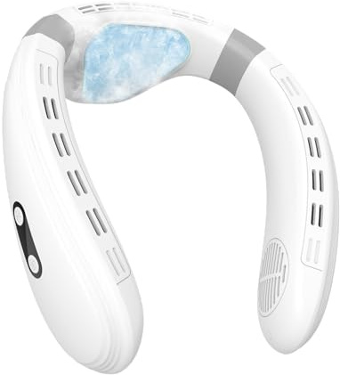 PluvoFan Ventilador de cuello trasero con placa de enfriamiento de 6000 mAh, compresa fría, sin aspas, portátil, silencioso, aire acondicionado recargable (6000 mAh, blanco marfil)