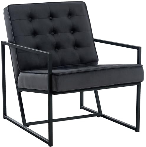 CLP Lounger Avon Samt - Lesesessel Mit Gestepptem Samtbezug Und Stabilem Metallgestell - Farbe grau