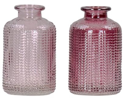Juego de 2 jarrones de 14 cm de altura, color rosa, cristal, decoración de mesa, decoración de primavera