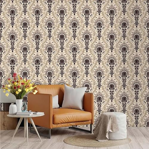 Papiers Peints Imprimé Baroque Beige Papier Peint Adhesif Mural Salon Papier Adhesif pour Meuble Papier Peint Intissé Facile à Peler Papier Adhésif Décoratif Cuisine 45x600cm