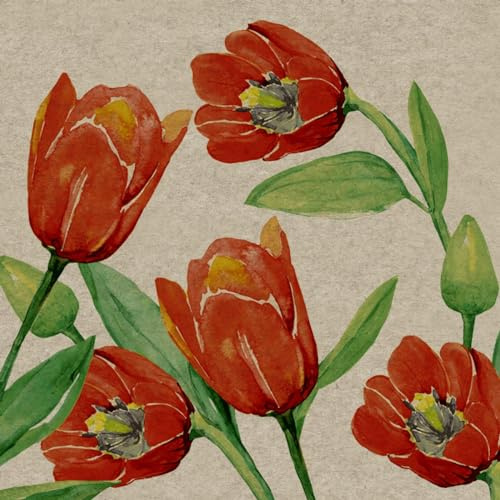 25 nachhaltige Servietten aus Recycling-Papier Blumen Natürliche, rote Tulpen als Tischdeko. Papierservietten mit Motiv. Ökologisch nachhaltige Deko aus recyceltem Papier. 33x33cm