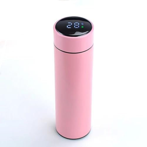 Botells Thermoflasche Isolier Flasche 500 ml Edelstahl, LCD Temperaturanzeige, auslaufsicher, bei Berührung sofort ersichtliche Temperatur ideal bei Babynahrung (Pink)
