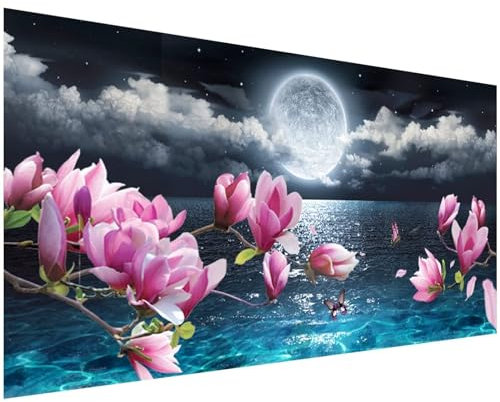 5D DIY Diamond Painting, Lotus Diamond Painting XXL Erwachsene Groß 100x233cm, Diamond Art Mondscheinnacht Diamant Painting Bilder Kinder Anfänger, Dimondpaintin Geschenke für Frauen, Wand Deko
