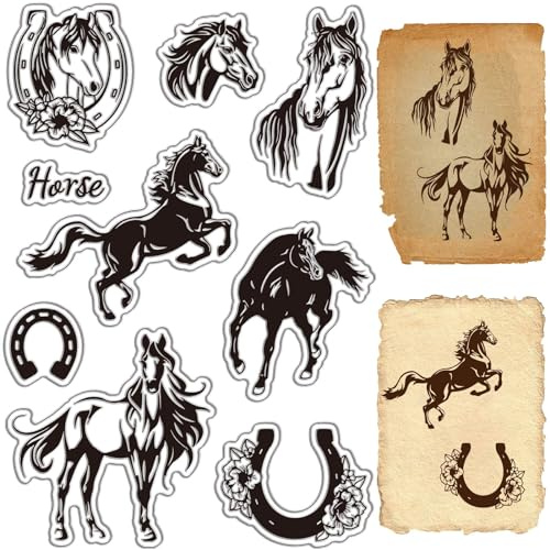 craspire Klare Stempel Mit Pferd, Tier-Hufeisen, Retro, Wiederverwendbarer Hintergrund, Poststempel, Transparente Silikon-Stempelsiegel Für Journaling, Kartenherstellung, Dekor, DIY, Scrapbooking