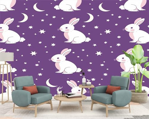 Carta da Parati Fotografica Coniglio Carino Sullo Sfondo Del Cielo Stellato - Design Carta per Pareti Camera - Viola Fotomurali in Tessuto Non Tessuto 250x175 cm - Colla Non Inclusa