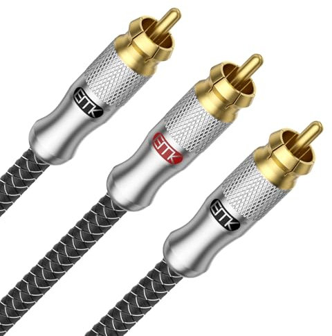 EMK Sdoppiatore RCA a Y da 0,5 m, bidirezionale, 1 maschio a 2 maschio, cavo audio RCA coassiale [doppia schermatura] per Home Theater, ricevitore AV, amplificatore, argento