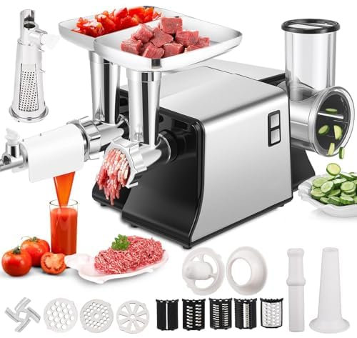 Picadora de carne eléctrica, cortadora de verduras eléctrica, cortadora, trituradora, máquina para hacer ensalada, rallador de queso multifuncional, colador de tomate, máquina para hacer salsa para
