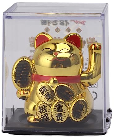 Zisemeil Solar Power Maneki Neko 2 Inch Mini Cute Solar Waving Cat Lucky Wealth Welcome Cat for Home Car Decoration (Gold)