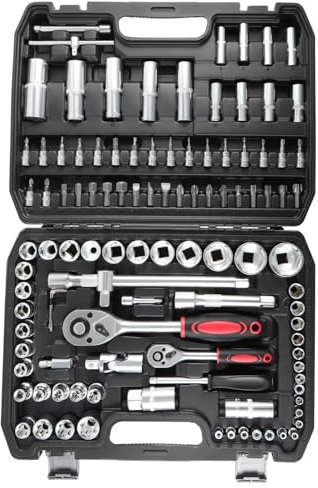 WiMas 108PCS CR-V Drive Socket Set with Bits, 1/4&1/2 Ratchet Wrench Set for DIY, Car, Vehicle, Bicycle Repair