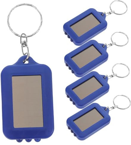 BELLIFFY 5pcs Solar Powered Led Keychain Flashlights Mini Portable Blue Outdoor Camping Flashlight Set for Hiking and Home Emergency Use