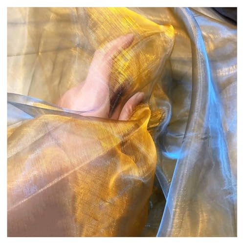 SMTCM Schillernder Organzastoff Gold 6m*150cm Gradient Organza Spitzenstoff Magisch Glänzend Stoffband Bunt transparenter Stoffe zum Nähen Tüllstoff Dekostoff für DIY Kostüm Hintergrund Hochzeit