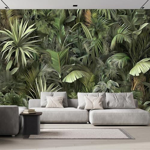 Foglie Di Banano Carta Da Parati 3d Fotomurale Murali Per Soggiorno Divano Tv Hotel,Piante Medievali Foglie Di Banano Tema Corridoio Di Lusso Sfondo Dipinto Murale，Seta Murale 400×280cm