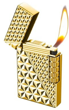 Accendino flip-top in metallo, fiamma morbida a getto antivento, rotella scorrevole laterale vintage, fiamma regolabile, accendino a butano ricaricabile, adatto for uso interno ed esterno (oro)(Gold)