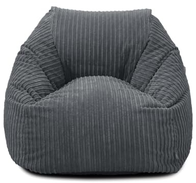 Bags of Beans Soft Corduroy Extra Large Bean Bag Chair - Pre-Filled - Grey