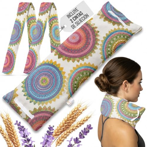 Saco Semillas Microondas - Cojin Térmico Ajustable al Cuerpo-100% Algodón con Mijo y Lavanda-Bolsa para Alivio Natural de Dolores Musculares.Funda extraíble y lavable(Mandala verde C/F)