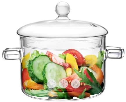 Glass Pots for Cooking on Stove, 1.5L/50oz Glass Cooking Pot with Lid, Heat-Resistant Simmer Pot for Stove Potpourri, Saucepan Pot FIts for Cooking, Soup, Milk, Tea.