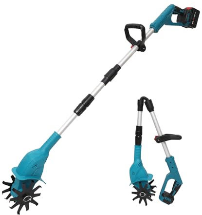 Motobineuse Électrique pour Batterie Makita 18V, 450W Motobineuse sans Fil, Profondeur de Travail 40mm,360rpm, Pliable, Tube Télescopique, pour Jardins et Cours (sans Batterie)