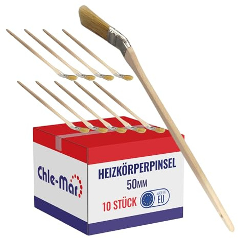 Chle-Mar 10x Heizkörperpinsel 50mm, Malerpinsel mit Langer Stiel | für schwer zugängliche Stellen, Lackpinsel für Wandfarbe & Heizkörper, Farbwalze Alternative für präzises Streichen