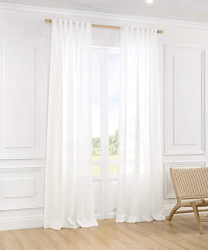 ATLINIA 100% Leinen Transparent Vorhang Weiß - 2er Set Fenster Leinen Gardinen ösen Deko Schlaufenschal for Wohnzimmer Bedroom Modern Wetterfest Outdoor Farmhouse Curtasin 240 cm
