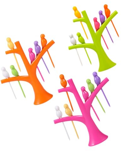 VINTORKY 3ensembles Piques Fruits Réutilisables Oiseau Avec Support Arbre Pour Apéritifs Desserts Sandwichs Et Décoration De Fête