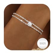 Chriscoco Armband Damen Silber 925 Verstellbare Armband Gold mit Cubic Zirkonia Stapelbare Armkette Sterling Silber Armbänder für Damen Frauen Mädchen