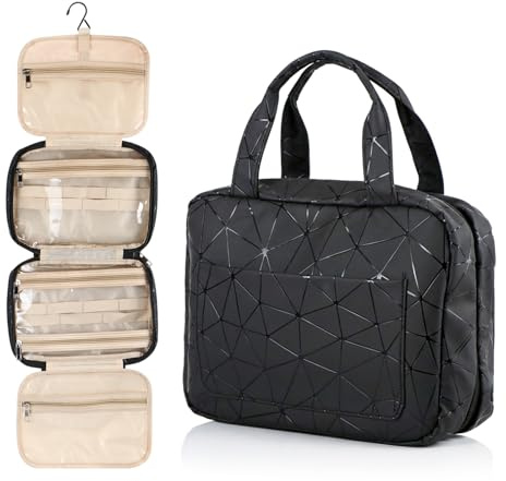 Lsnisni Kulturbeutel zum Aufhängen, Kulturtasche Herren Damen, Waschtasche Reise, wasserdichte Waschtasche, Kosmetiktasche, Reise zubehör - Schwarz