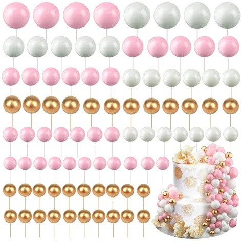 QingWing 108 piezas de Bolas para Decoración de Tartas, Decoracion Tartas Cumpleaños, Bolas de Espuma Decoracion Tarta, para Niños, Baby Shower, Fiesta de Cumpleaños, Cupcakes, Postres (Rosa)
