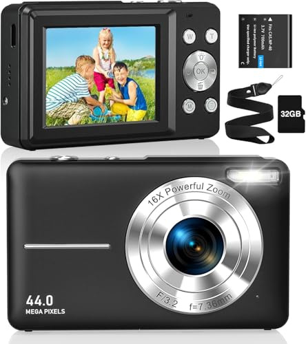 Digitalkamera Fotoapparat 1080P 44MP Fotokamera mit 16X Digitalzoom Tragbare Kompaktkamera Vlogging Digitalkamera für Kinder Teenager Anfänger