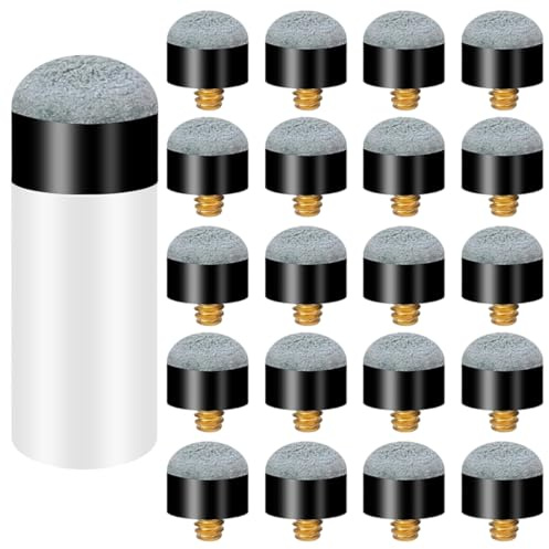 AEUXZA 20er Set Billard Queue Spitzen 12mm, Schraubleder Ersatzspitzen für Billardqueues, Hochwertige Grau Leder Queue-Tips Zubehör für Snooker & Pool Billard - Einfache Montage