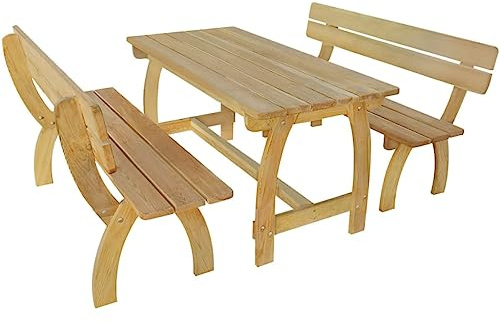 Mokuyary Tavolo da birra con 2 panche in legno di pino impregnato, set di mobili da giardino con sedie e tavolo, mobili da balcone per terrazza, giardino, balcone