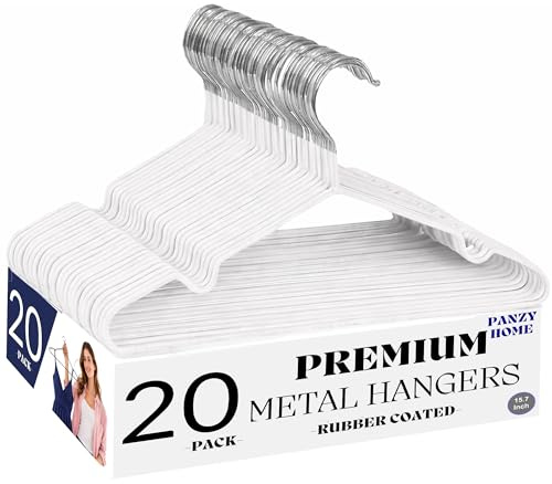 Panzy Home 20 Stück hochwertige gummierte Metall-Kleiderbügel – robuste, starke Kleiderbügel, platzsparend, Organizer für Kleiderschränke, Kleiderstangen und Schrank (20 Stück, weiß)