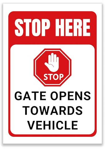LP Lifestyle Stop Here Gate Opens Towards Vehicle Sign Durable Weatherproof Rust-Free Waterproof PVC Safety Warning Notice Driveway Gate Hazard Sign No.500 (A4 (210mm x 297mm) – No Holes)