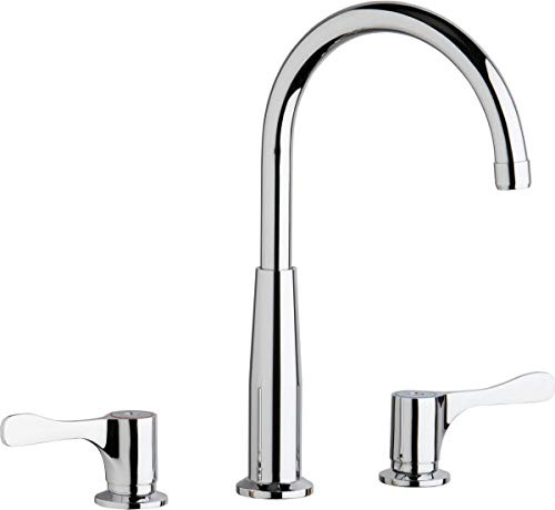 Elkay LKD232SBH5C Chrome Concealed Deck Mount Faucet with Gooseneck Spout and 4 Lever Handles + Stop
