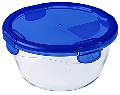 Dajar Glasbehälter mit Deckel Cook und Go, Pyrex, oval, 1,6 L, Glas, Blau/transparent, 20 cm