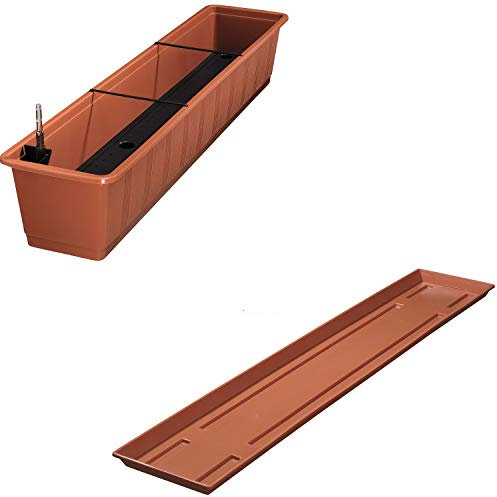 Balkonkasten Aqua Green Plus mit Bewässerung und passendem Untersetzer, Farben:Terracotta, Länge:100 cm