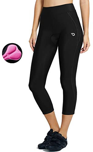 baleaf Fahrradhose Damen Gepolstert 3/4 Radlerhose Radhose Kurz Gepolsterte Leggings UPF 50+ Fahrradbekleidung Sommer Schwarz L