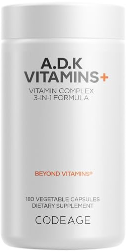 Codeage ADK Vitamins Supplement - Essential Vitamin A, D3 5000 IU, K1 & K2 (MK4 & MK7) - 6-Month Supply - 1 Capsule per Serving, Non-GMO, Gluten-Free - 180 Capsules