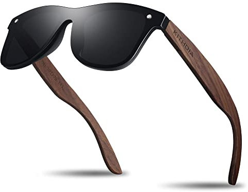 KITHDIA Holz Sonnenbrillen Herren und Damen Polarisierte Sonnenbrille mit Holzbügeln/UV400-Schutz