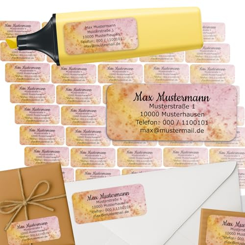 Adress-Etiketten - Adress-Aufkleber Sticker Namensaufkleber mit Ihrem Wunschtext 57x 23mm, für 1 bis 5 Zeilen Text - 45 Stück 45 Hintergründe zur Auswahl (35 Watercolor)