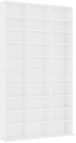 vidaXL CD Cabinet Living Room Furniture CD Shelf CD Storage Cabinet Bookshelf Bookcase Office Cabinet White 102x23x177.5cm Chipboard