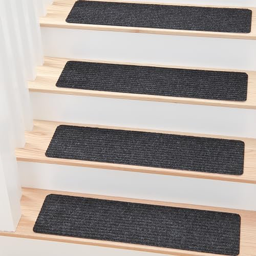 MBIGM 20cm X 76cm (Paquete de 15) Alfombras Antideslizantes Peldaños de Escalera Alfombrilla Antideslizante Interior para niños Mayores y Mascotas con Adhesivo Reutilizable, Negro