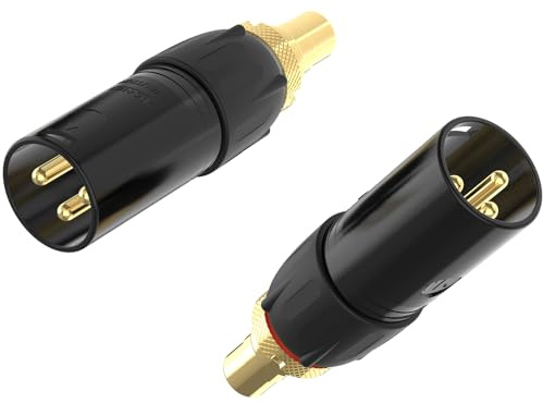 Preffair 2 Units Audiophile XLR Male to RCA Female Socket Adapter 24K Gold Plated Convertor Connector Anti-EMI/RFI 3-Pin Microphone Coupler Convertor(2Pcs,XLR M-RCA F)