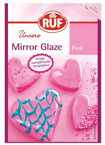 RUF Mirror Glaze Pink, gebrauchsfertig im Beutel, hochglänzende Spiegel-Glasur zum Glasieren von Mousse-Torten, Gebäck & Muffins, glutenfrei, 1 x 100g