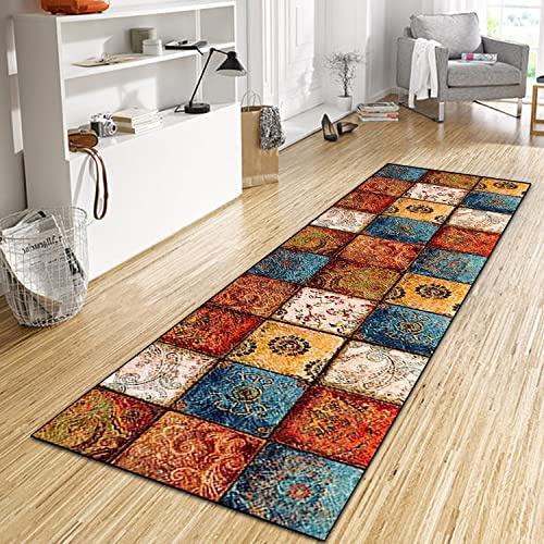 WTHYGB Teppich Läufer Flur Küche 100x200 cm, Vintage rutschfest Waschbar Dauerhaft Küchenläufer Flurläufer, Lang Polyester Orange Muster Teppichläufer für Korridor, Schlafzimmer, Innen Wohnzimmer