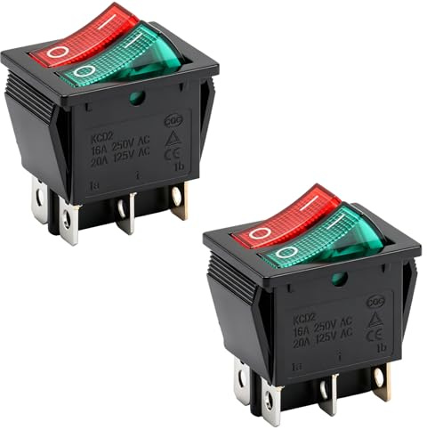 Heschen Doppel-Wippschalter, Ein-Aus, SPST, 6 Klemmen, rotes grünes Licht, 16 A, 250 VAC, 2 Stück