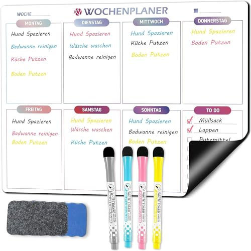 KYONANO Magnetischer Wochenplaner, Haushaltsplan Magnetisch, 41.7x32cm, Magnettafel wiederverwendbar für Organisation, Menüplanung und Sliste