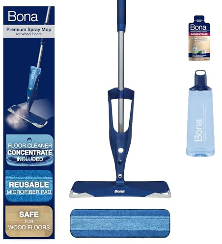 Bona Hardwood Floor Premium Spray Mop - Includes Wood Floor Cleaning Concentrate and Machine Washable Microfiber Cleaning Pad - Dual Zone Cleaning Design for Faster Cleanup