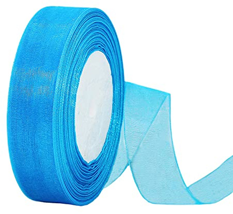 45m Organzaband Pfauenblau 25mm Breit Chiffo Geschenkband,Transparentes Organzabänder Chiffonband Schleifenband Dekoband Geschenkverpackung Deko Band Tüllband für Weihnachten Hochzeit Taufe Geburtstag