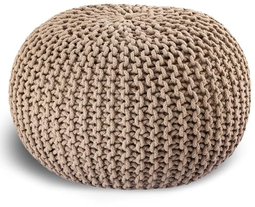 casamia Pouf Ø 55 o. 45 cm Strickhocker Sitzpouf Bodenkissen für Innen Indoor Größe ø 55 cm, Farbe beige