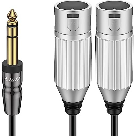 J&D TRS 6,35 mm auf Dual XLR Y Splitter Kabel, Unausgewogen TRS 6,35mm 1/4 Zoll Männlich auf XLR Männlich Stecker Stereo Audio Patch Adapter Kabel für Lautsprecher Mic Gitarre Mixer AMP (1,8 m)